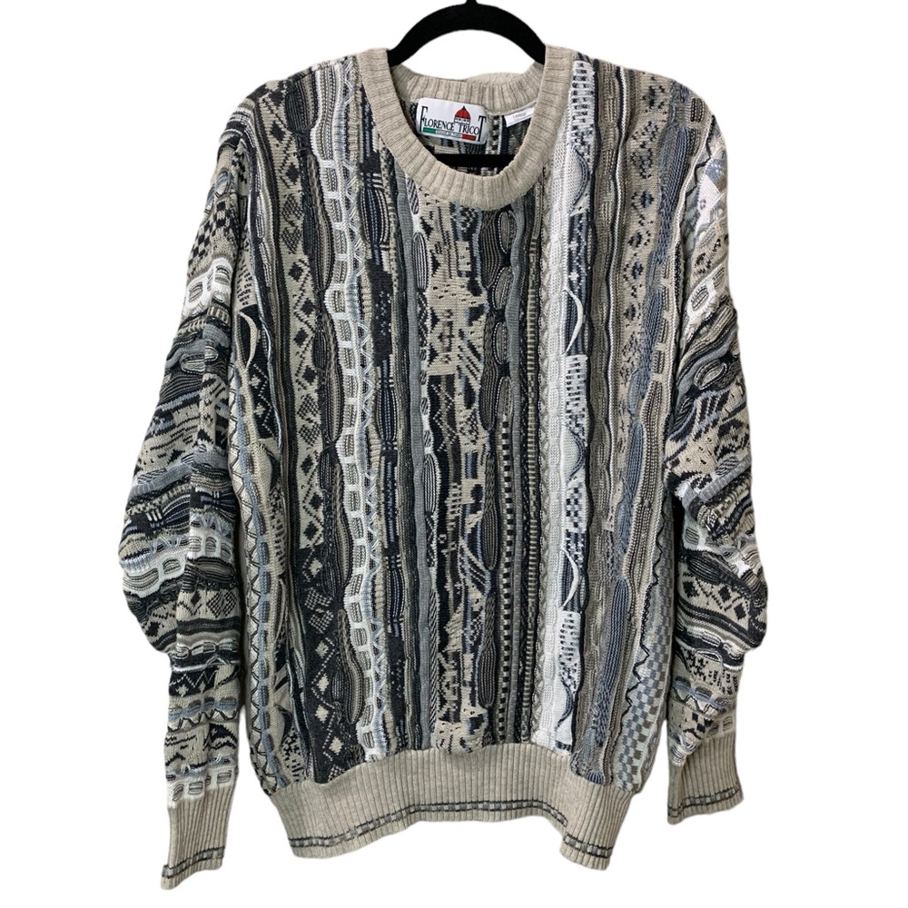 Vintage 90s Florence Tricot 3D Textured Coogi Style Multicolor Sweater Mens XL